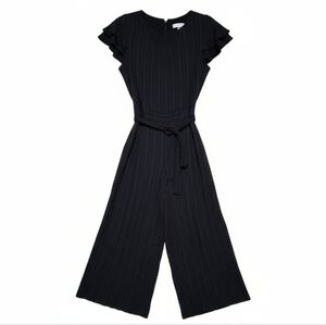 Calvin Klein Black Striped Jumpsuit pleated or ribbed texture with Belt. Size 6